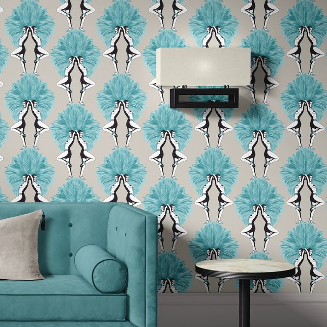 Hovedbilde Showgirls tapet metallic teal/blågrønn og cream