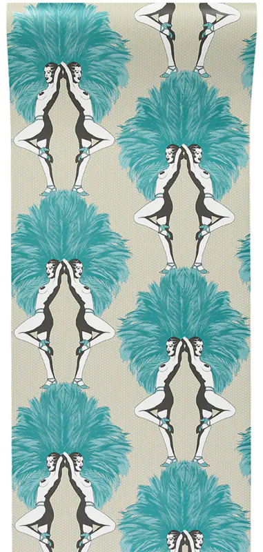 Showgirls tapet metallic teal/blågrønn og cream