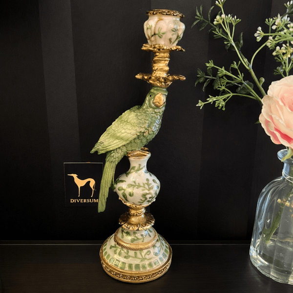 Hovedbilde Lysestake Papegøye Antique Green 28 cm