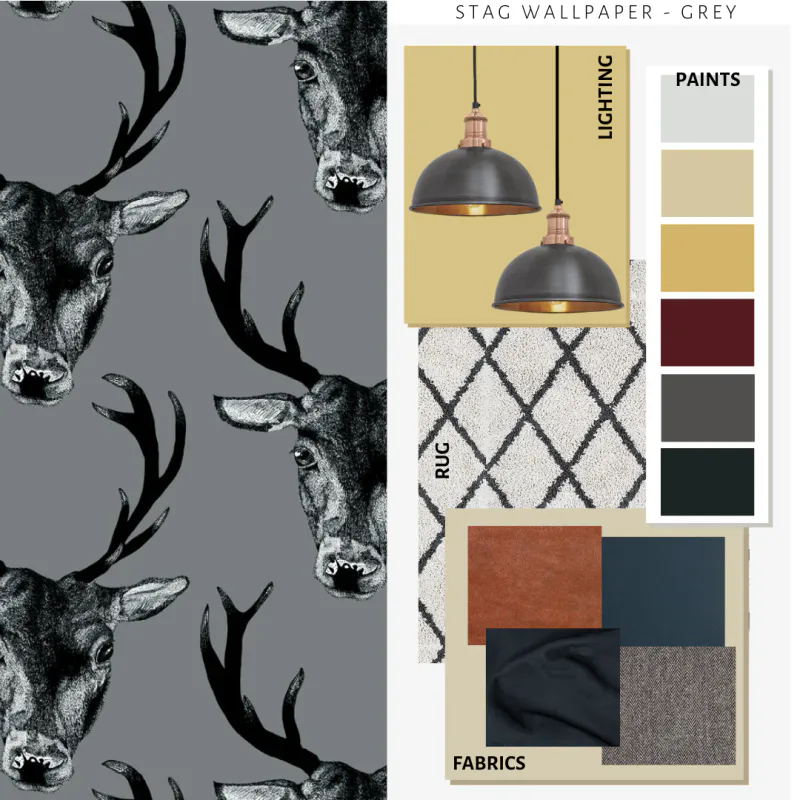 Stag print tapet grå