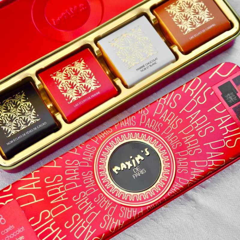 Maxim's sjokoladeruter i metallboks