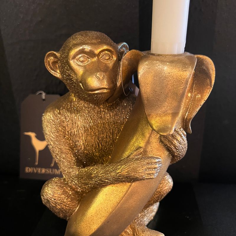 Ape med banan lysestake gold