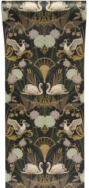 Deco Swan svane tapet charcoal/grå
