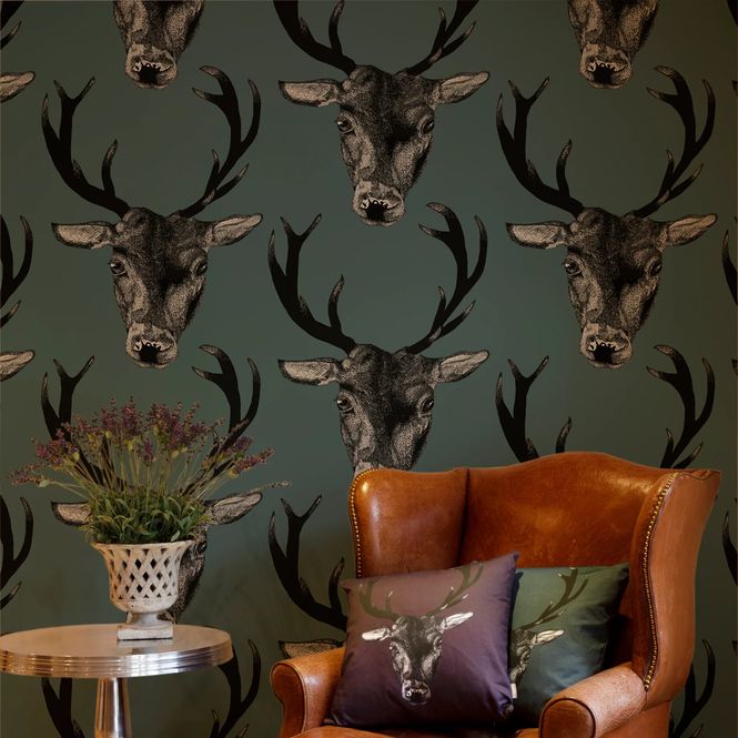 Hovedbilde Stag print tapet teal/blågrønn