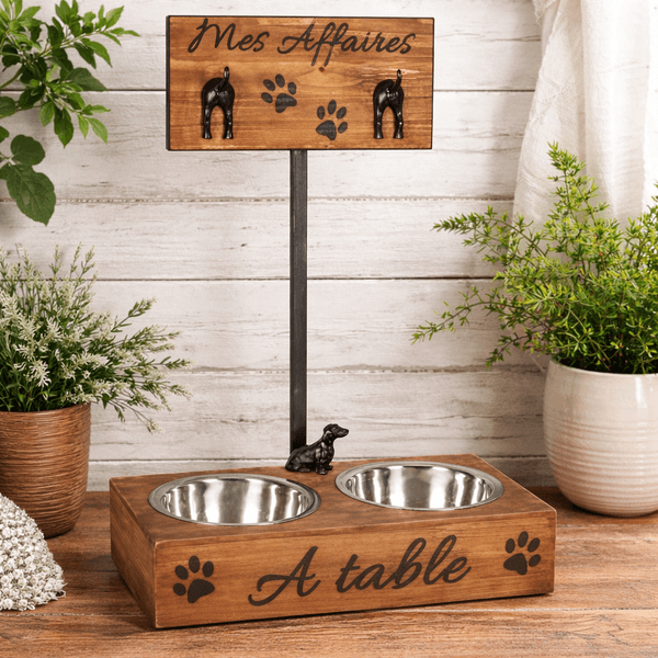 Hovedbilde Matskål for hund med kroker for hundebånd